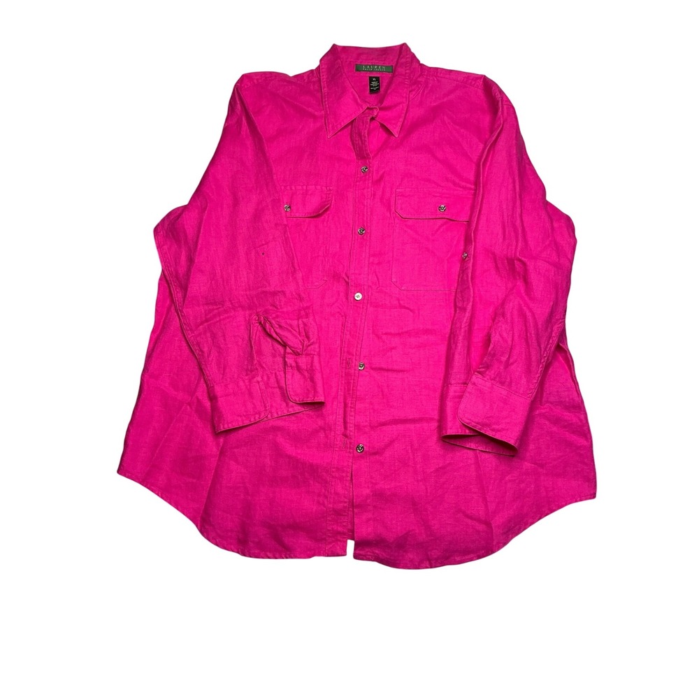 Lauren Ralph Lauren Linen Button Down Shirt Hot‎ Pink Long Sleeve XL
